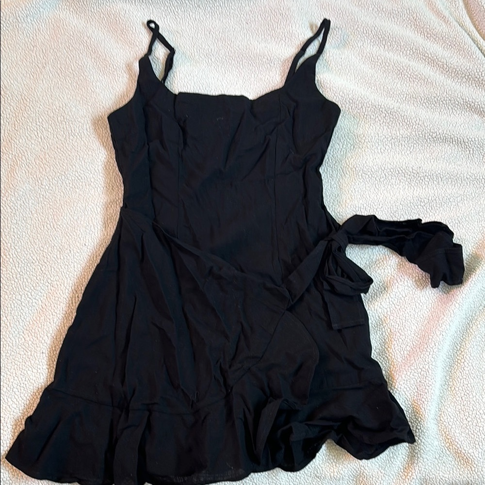 Princess Polly Black Ruffled Tie Front Mini Dress